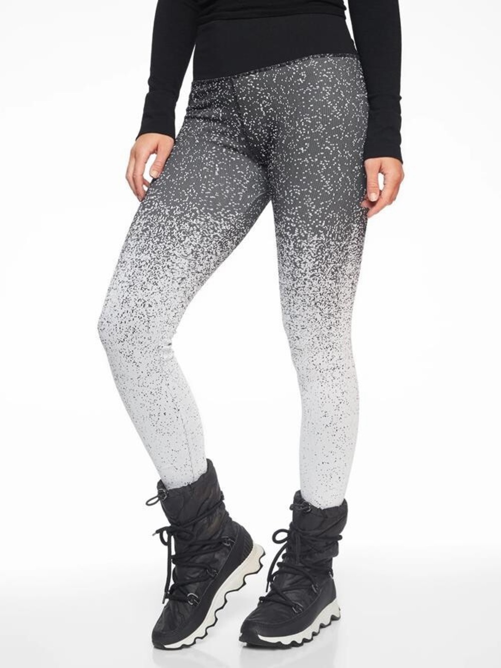 Athleta Flurry Base Layer Ombré Tight Black-to-White Gradient Speckle Leggings